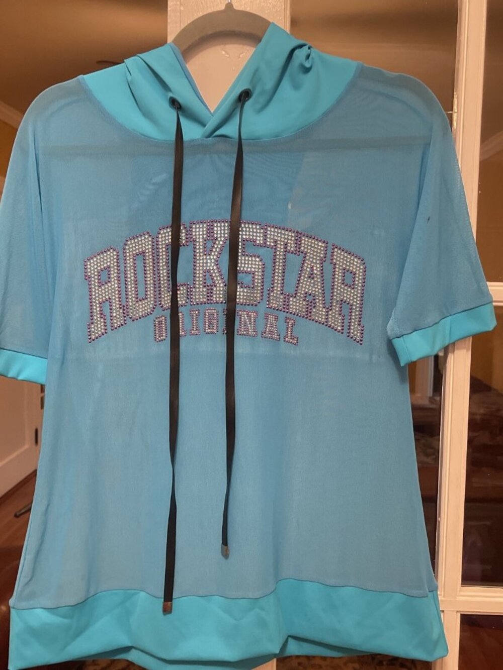 Rockstar Original Hoodie M Blue mesh short sleeved hoodie